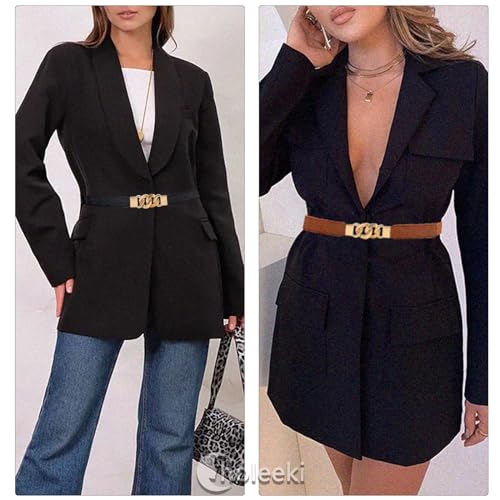 Women Elastic Thin Belt Gold Buckle Stretchy Retro Waist Belts for Dresses2