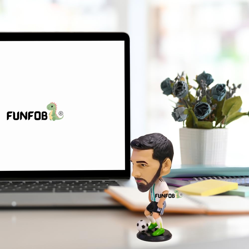 FUNFOB Messi Action Figure Height - 10cm for Football Fans | Assembly Required | Car Decor Study Table Collectible Multicolour PVC | Messi Figure 2