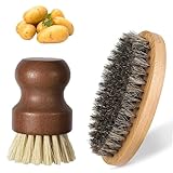 2 Stück Gemüsebürste Naturborsten, Kartoffelbürste und Pilzbürste Set, Gemüsebürste Holz für Küche und Haushalt, Karotten und Obst