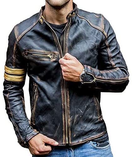 Men’s Elite Vintage Café Racer Motorcycle Distressed Leather Jacket.4