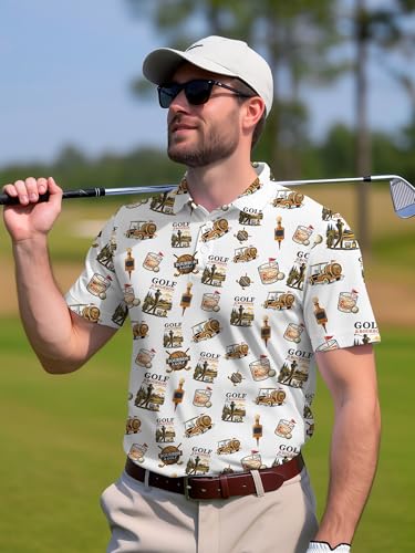 Image of PAGYMO Funny Golf Shirts for Men Crazy Printed Pattern Novelty Moisture Wicking Performance Mens Polo Shirt