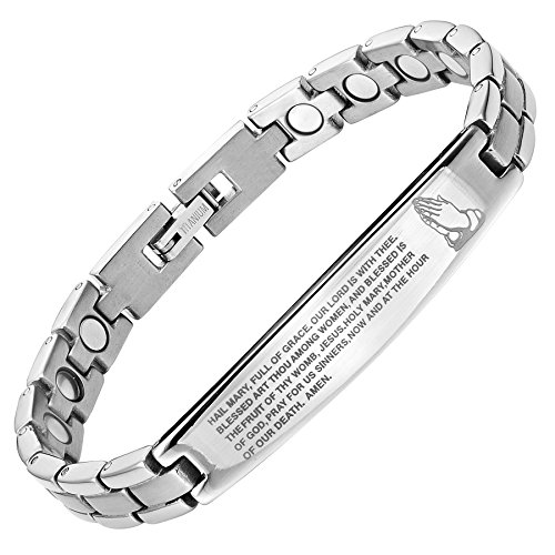 Willis Judd Titanium Magnetic Bracelet Engraved with The Hail Mary Adjustable