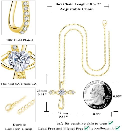 Cross Pendant Necklace for Women 18K Gold/White Gold Infinity Necklaces Womens with Heart Birthstone,Religious Faith Christian Jewelry Mother's Day Gifts for Women - Image 4