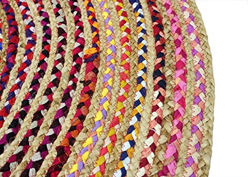 Cotton Craft Jute Chindi Braid Rag Rug - Boho Farmhouse Rustic Area Accent Throw Rug - Handwoven Reversible Natural Recycled Cotton - Living Room Den Study Home Décor Gift - 4 Feet Round - Multi Color #TOP3