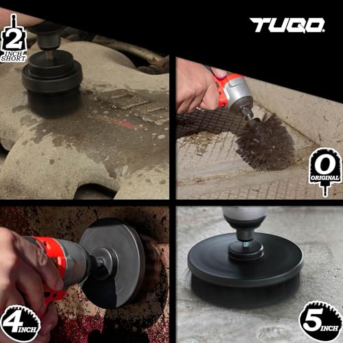 Image of TUQO SB20B Drill Brush Attachment Set - Power Scrubber Brush Cleaning Kit - for Industrial Use,Grill, Paint Removal, Furnace, Oven and More | Hard Bristle| Hex Shank Fits Most Drills | Black