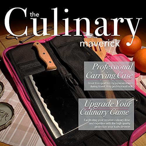Chef Knife Roll Bag Travel Case | 8 Pockets For Knives & Tools | 2 Flaps With Cleaver & Mesh Pocket | Honing Rod Slot | Chef Knife Case For Professional & Students | Knives Not Included (Pink) #TOP5