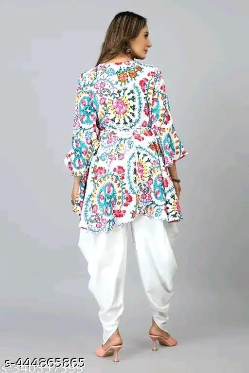 Image of Floral Print Cotton Kurta and Dhoti Set for Women Designer