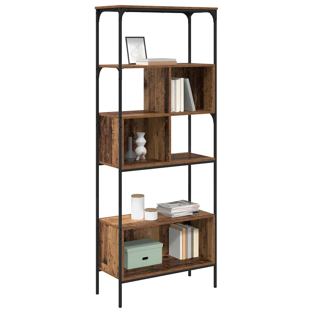 Bibliothèque en bois vieilli, 76 x 33 x 188,5 cm, avec 7 étagères, étagère stable de style vintage, bibliothèque étroite pour salon, design scandinave, grand espace de rangement