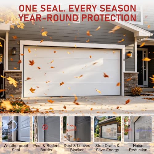 Image of Garage Door Seal Top and Sides - 23 Ft Garage Door Weather Stripping Side Seal, Heavy Duty Weatherproof Rubber, Insulates, Prevents Drafts, Easy Installation for Homeowners and DIYers