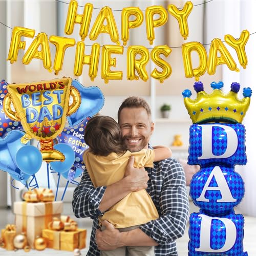Image of 21pcs Father Day Balloons Set, Dad Standing Aluminum Balloon Happy Father Day Foil Balloon Set, Blue Best Dad Day Birthday Party Decoration Balloons