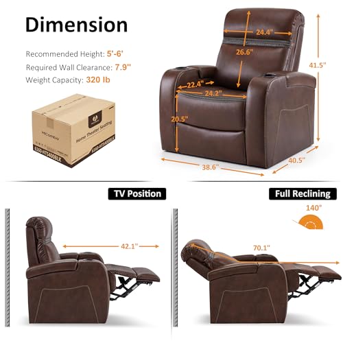 Sillón reclinable cuero sintético marrón claro miniatura 3