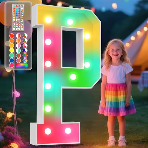 Image of Ledido 4FT Colorful Marquee Light Up Letter P for Party | 34 Colors Changing Marquee Letter 4 Feet Tall with Remote, Big Letters for Party Wedding Graduation Birthday Decorations