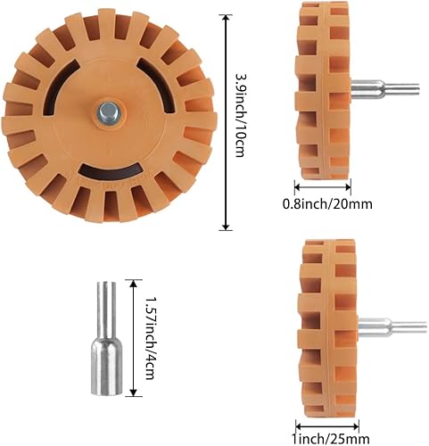 Miniatura 2 de Kit de herramientas de rueda de borrador de 6 piezas, herramienta de eliminación de adhesivo de 4 pulgadas, rueda de goma resistente con adaptador