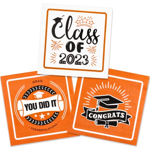 50Pcs Graduation Napkins Class Of 2023 Congrats Grad Party Cocktail Luncheon Beverage Napkins Orange 3 Ply Guest Disposable Towels Dinner Paper Hand Napkins Decorative For Graduation Party Supplies #TOP18