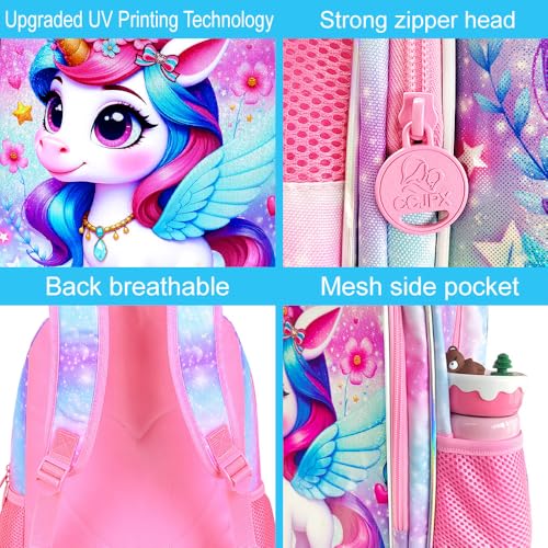 Image of CCJPX 3Pcs Unicorn Backpack for Girls, 16 inch Kids Bookbag with Lunch Box, Cute Water Resistant Schoolbag for Preschool Kindergarten Toddler(Purple)