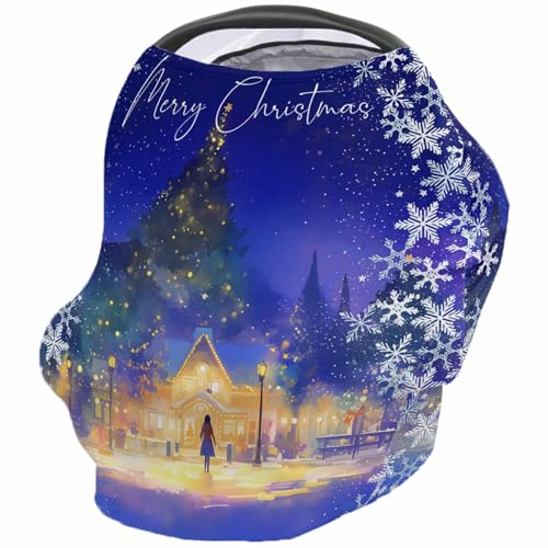 Nursing Cover for Breastfeeding Scarf, Watercolor Gradient House Christmas Tree Snowflake Baby Car Covers Super Soft Multi Use for Canopy Shopping Cart Cover Blanket Stroller Cover