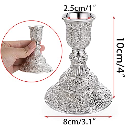 Ownmy 2Pcs Brass Taper Candle Holders Candle Stick Holders Set Vintage Metal Pillar Candlestick Holders, 4”H Elegant Candle Stand Candelabra For Dining Table Centerpieces Wedding Home Decor, Silver #TOP2