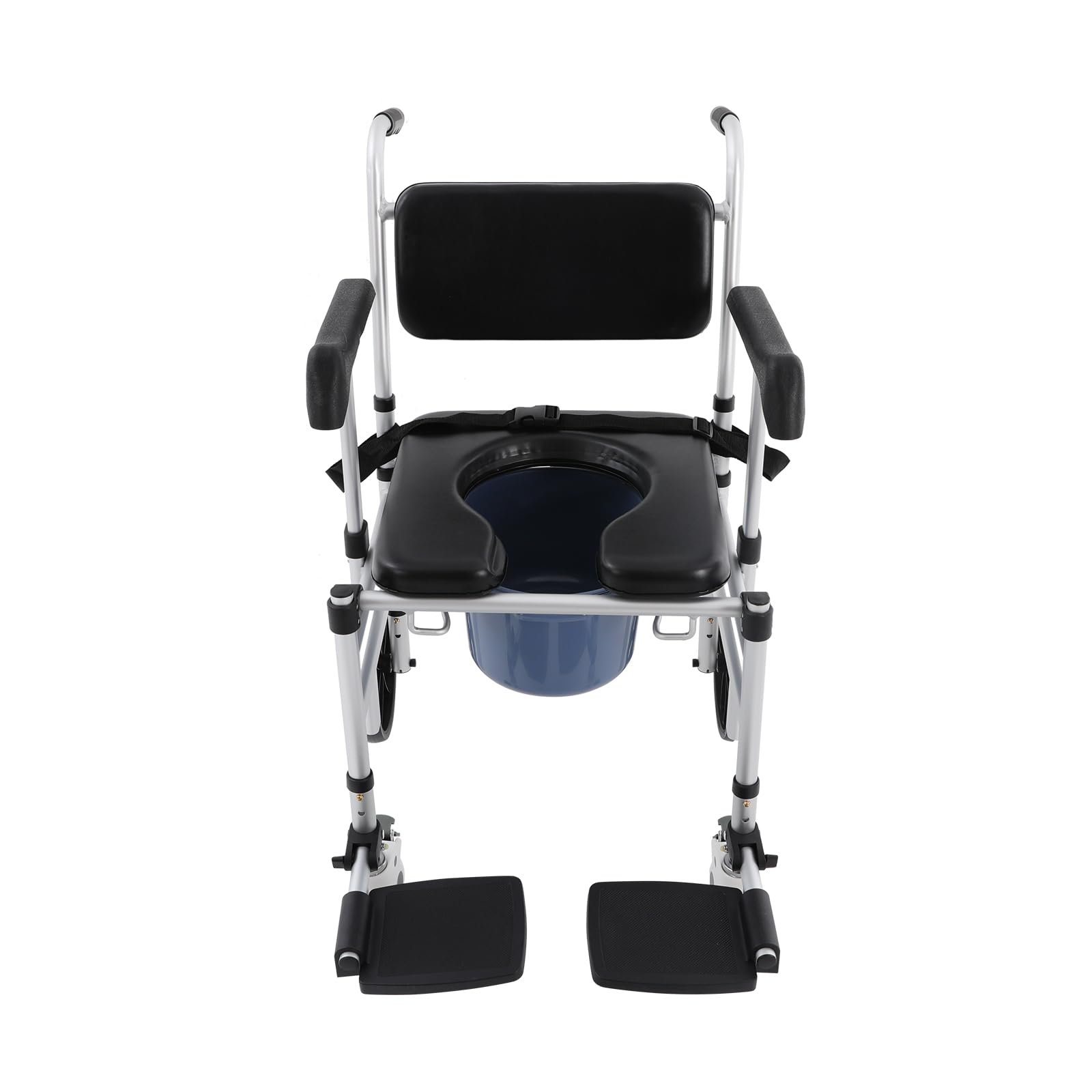 Silla de baño móvil 3 en 1 para personas mayores, asiento en U, silla de ducha con ruedas y cinturón de seguridad, soporta hasta 150 kg, altura ajustable, silla de ruedas para baño o ducha, para