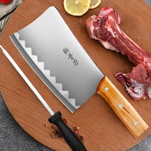 Image of Machado Forging Serbian Chef Knife Set - 12 inch Full Tang High Carbon Clad Steel Butcher Cleaver with Knife Sharpener - Perfect for Vegetables, Fish, Meat - Ideal for Kitchen, Hotel, Restaurant