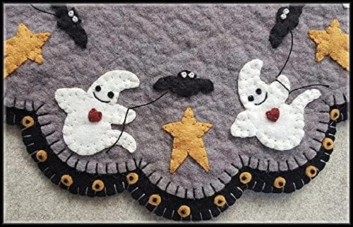 OTR Felt Batty and Boo Penny Rug Kit Pre Washed Wool Applique Kit Halloween Pattern Table Mat and Pocket