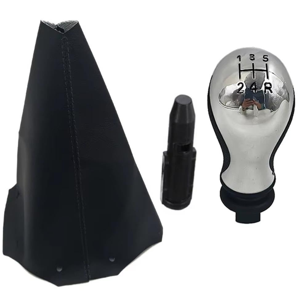 POANBCGY Auto Parts Car Manual Gear Stick Shift Knob Gearbox Shift Knob Boot for Citroen C5 2001-2008 for Xsara for Picasso 1999-2008(Chrome Black Set)