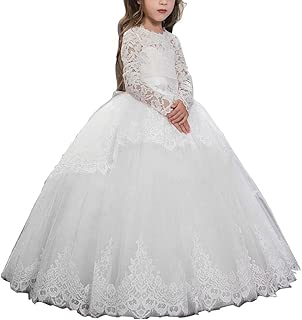 Pageant Flower Girls Dress Lace Long Sleeves Princess Tulle Ball Gown - coolthings.us