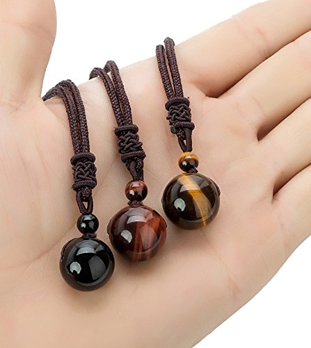 REVOLIA 3 Pcs Tiger Eyes Beads Necklace for Men Women Natural Stone Pendant Adjustable