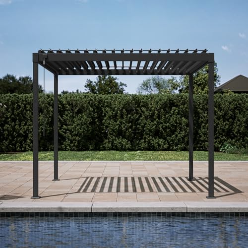 MIRADOR 80S Louvered Pergola 10' x 10', Modern Style...