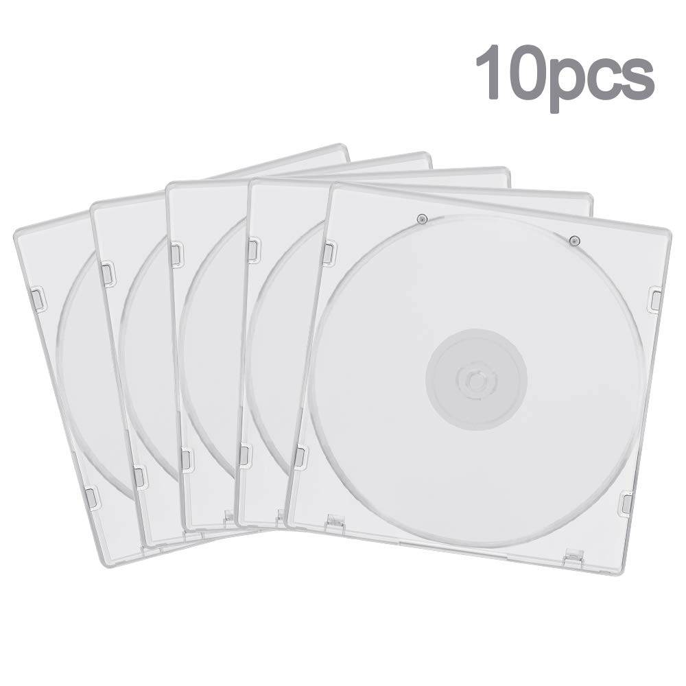Lucky Monet 10 Pack 5.2mm CD Case Slim Single Super Clear PP Poly Plastic CD DVD R CDR Case Disc Storage Wallets with Outer Sleeve