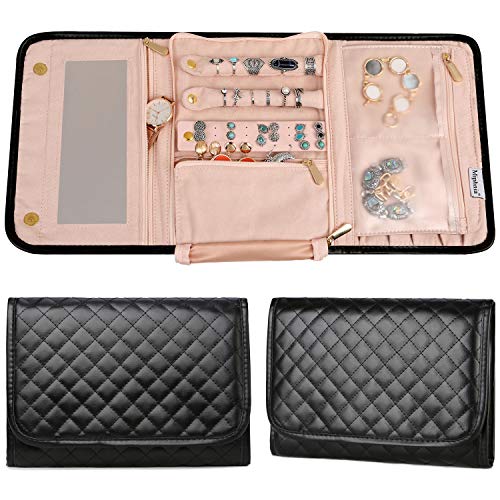 Miphnia Travel Jewelry Organizer Case Jewelry Roll Storage Bag for Necklaces Earrings Bracelets Rings Brooches Compact Lightweight and Portable (Black)