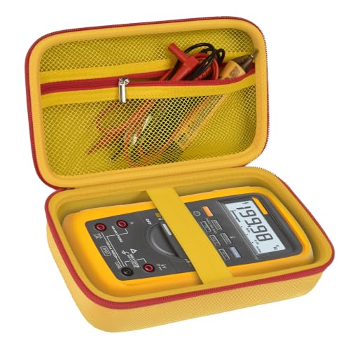 Image of Comecase Hard Multimeter Case for Fluke 87V MAX 87V 88V 179 with Holster | Divider & Zippered Mesh Storage for Test Leads, Probes, Workshop and Field Use, Yellow, Case Only