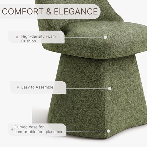 Image of KISLOT Swivel Dining Chairs Set of 1, Upholstered Mid Century Modern Deskchair with High Back, Linen Fabric Kitchen Chairs for Dining Room, Bedroom, Dressing Room, Green