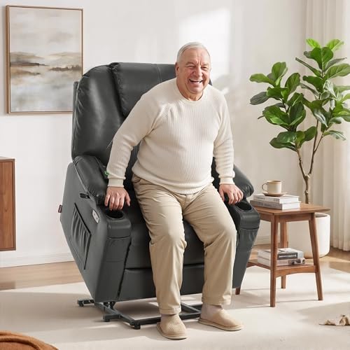 Image of MCombo Oversized Power Lift Recliner Chair for Elderly, Lift Chair with Heat and Massage for Big and Tall, USB&Type C Ports, Cup Holders, Faux Leather R7510 (Grey, Large-Wide)