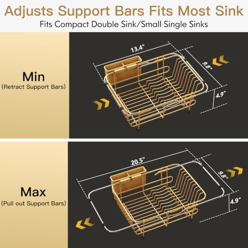 Image of JASIWAY Gold Dish Drying Rack in Sink with Utensil Holder, RV, Apartment