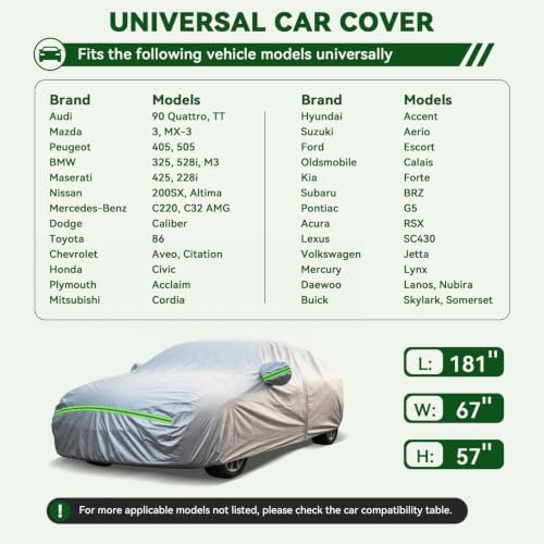 Image of AUQDD 6-Layers Premium Sedan Car Cover Waterproof All Weather Weatherproof UV Sun Protection Snow Dust Storm Resistant Outdoor Exterior Custom Form-Fit Full Padded Car Cover with Straps 165 inch-181 inch K1