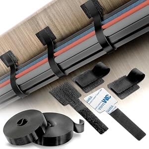 Cable Management Kit with 40 Self-Adhesive Hook and Loop Ties & 2 Extension Straps – 3M Sticky Cord Organizer for Under Desk, Home Office, Wall – Reusable Adjustable Nylon Wire Holders (Black)