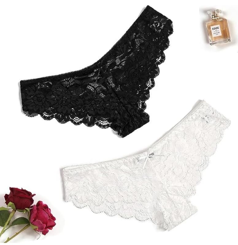 Lace Thong with Scalloped Edges and Floral Design | Pack of 02-picture-56