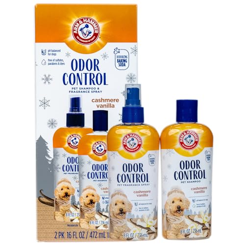 Arm & Hammer Odor Control Pet Deodorizing Set, Holiday Edition: Includes Dog Shampoo, 8FL OZ + Bath Spray, 8FL OZ, Cashmere Vanilla Scent