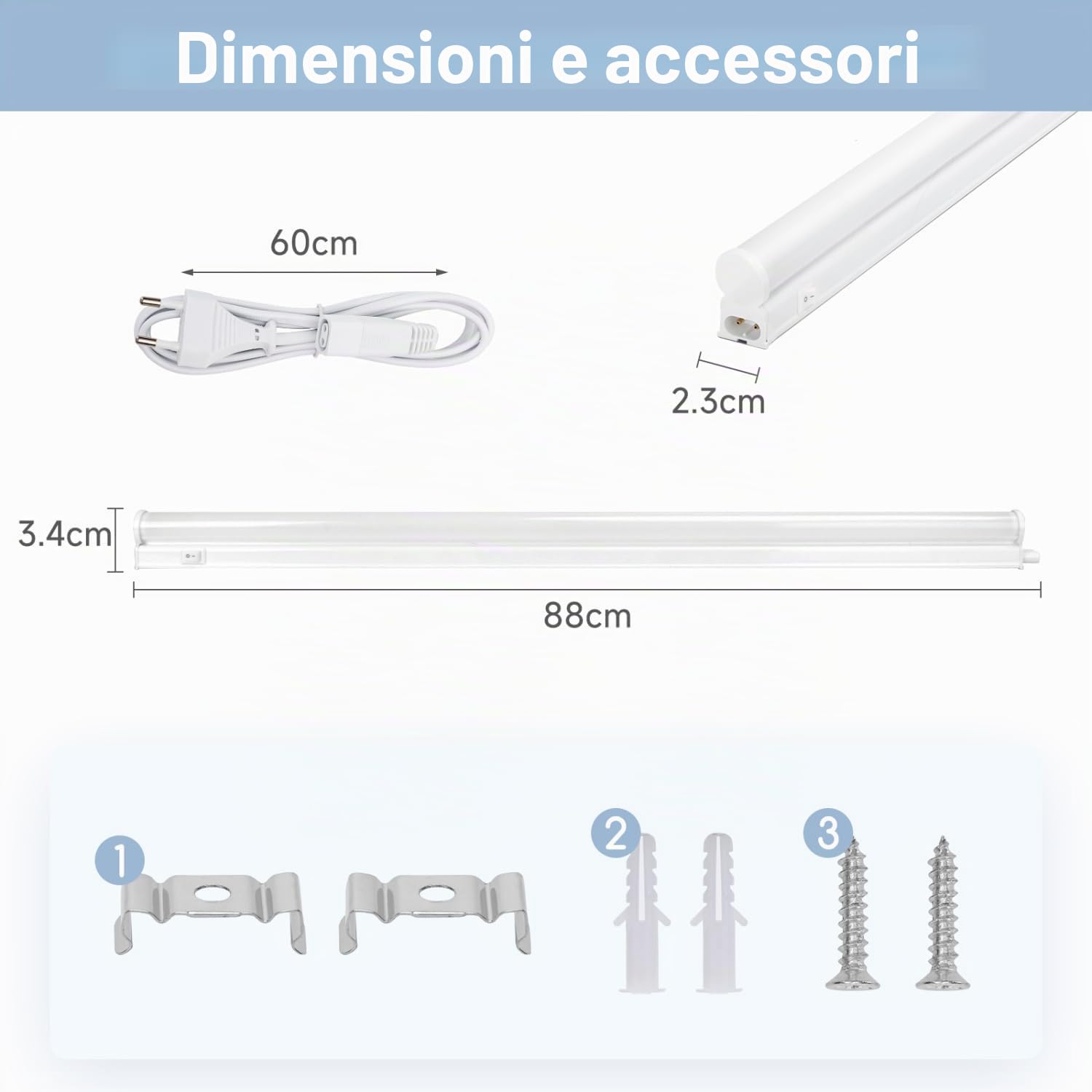 Aigostar LED Sottopensile Cucina Con Interruttore 12W 1320LM Barra IP20 230V, Luce Bianca Fredda 6500K, Per Cucina, Armadio, Scaffali. L880*W23*H34mm