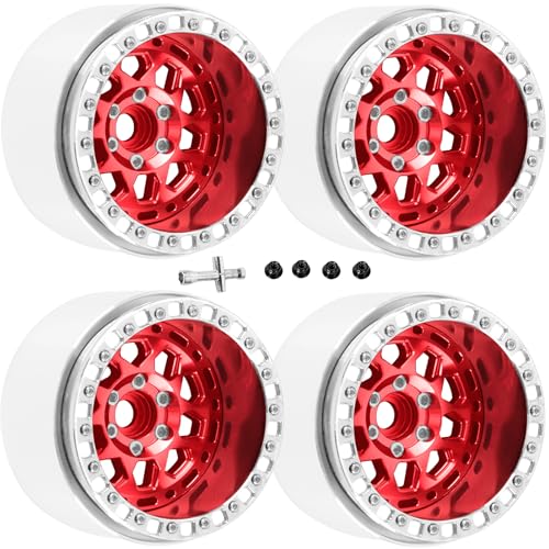 RcarmubWow RC Alloy 2.2 Beadlock Wheels for 1/10 Axia1 SCX10 Capra AMG 6x6 TRX4 Redcat Gen8 Everest Gen7 Pro RC Crawler,Alunium 2.2 Beadlock rc Wheels 2.2 Beadlock Rims,4pcs,Red