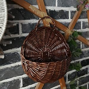Jjsq handmade woven wicker hanging storage basket wall decorations for home garden wedding brown 14211847 inch  urban country home decor