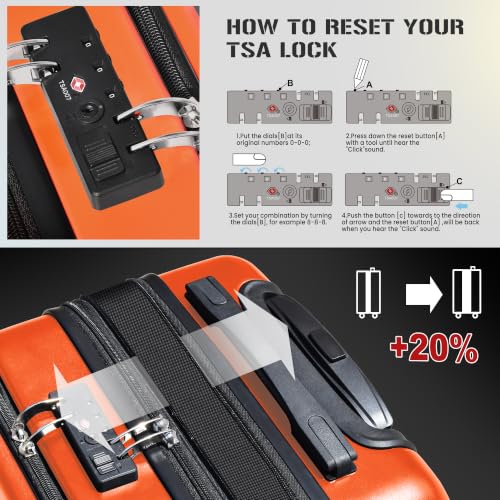Image of KEYTANG SmileLine 3-Piece Luggage Set Lightweight Hardside Suitcase TSA Lock Spinner Wheels, 20 inch Expandable Carry-On Luggage with Quick Access Front Open Pocket, Bonus Makeup Bag,Orange