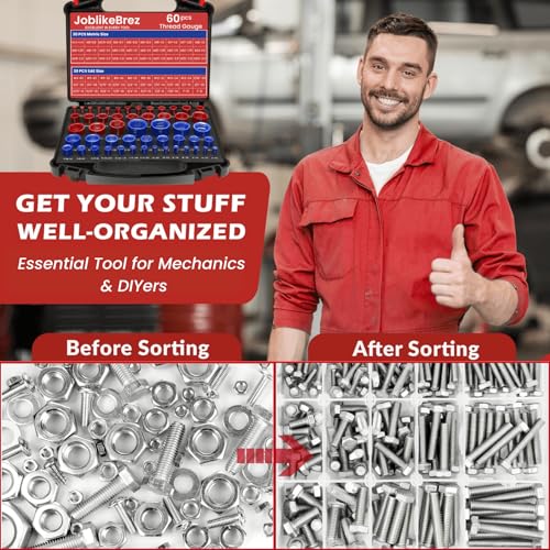 Image of Thread Checker, 60pcs Nut and Bolt Thread Checker, 30 Inch & 30 Metric Box Set Thread Gauge, Thread Checker Standard and Metric Suitable for Size Checker of Bolts or Nuts in Narrow Areas