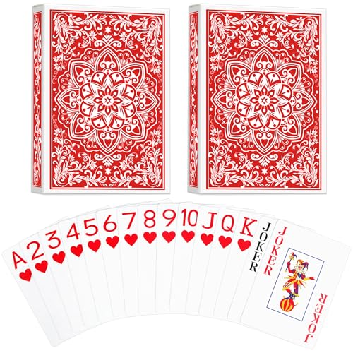 Playing Cards Deck of Cards Poker Cards Jumbo Poker Size Large Print Playing Cards for Adults Seniors Card Games for Family Game Night Table Games Magic Casino Theme Party (Red)
