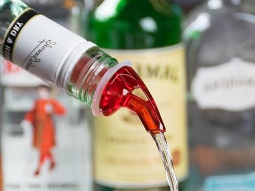 Miniatura 3 de Vertedores de botellas de licor de plástico de 78 onzas, boquilla roja, sin collar, 12 paquetes de vertedores de botellas para alcohol a prueba de