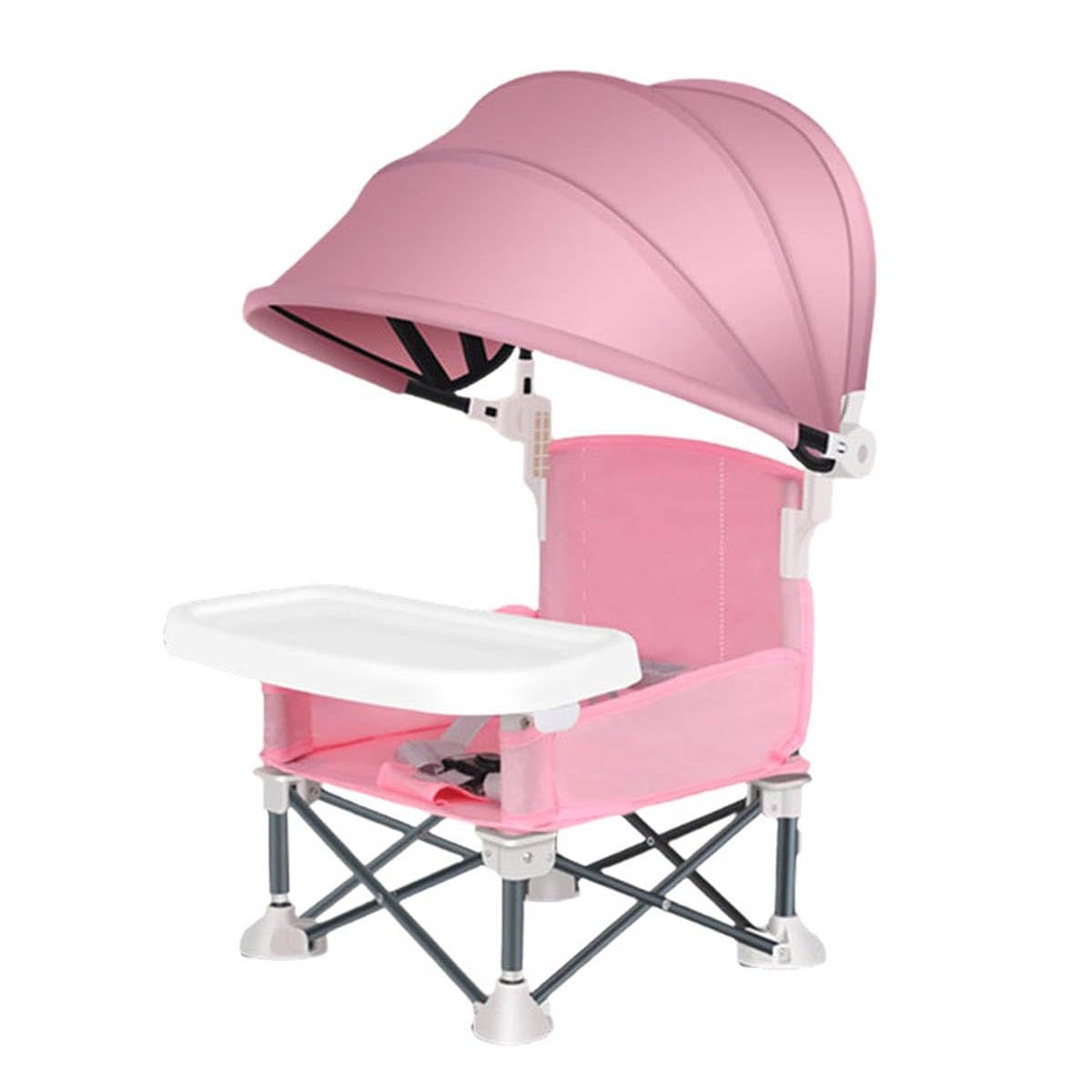 EHOTER Chaise Enfant Plage Bébé Alimentation Pliable pour Camping Siège Rehausseur Pliable avec Parasol & Plateau Amovible (Rose)