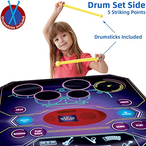 Qshark SLW9981 2 In 1 Kids Music Learning Toys For Boys Girls, Drum Set + Piano Mat thumb #1