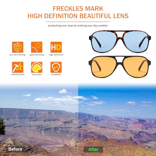 Image of Freckles Mark Vintage Retro 70s Sunglasses for Women Men Classic Large Square Aviator Trendy Glasses