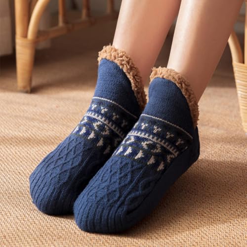 YELAIVP Adult Knitted Slipper Socks - Warm, Cozy, Fuzzy Non Slip Socks for Winter, Sleep, with Grips for Women & Men3