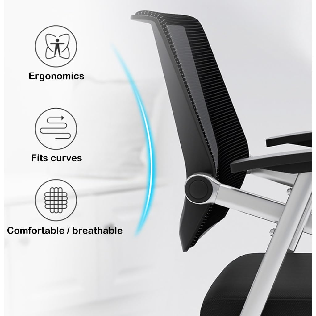 Sedia da conferenza ergonomica pieghevole con tavoletta da scrittura, sedia da ufficio nera, sedia portatile per riunioni, ideale per ufficio e sala conferenze